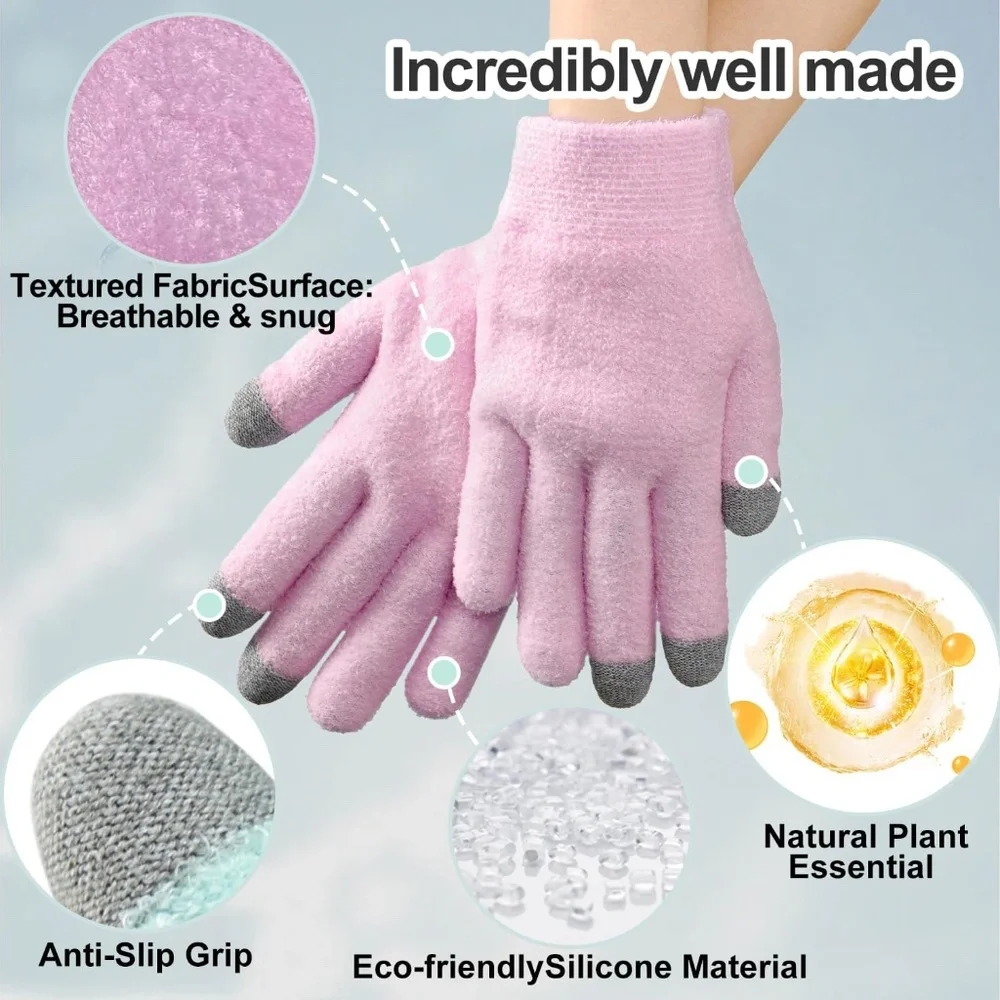 Pink Touchscreen Silicone Moisturizing Gloves